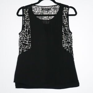 Trouve Womens‎ Sleeveless Blouse Size XS Black Geometric Sheer Office Career